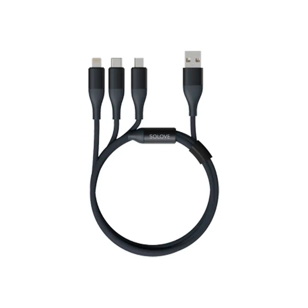 Кабель Solove 3 в 1 USB-A — Lightning/Micro-USB/Type-C, тёмно-серый